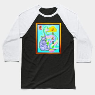 Rainbow Dinosaur Cat Coloring Book Collage Framed Art Rizz Y2K Design Baseball T-Shirt